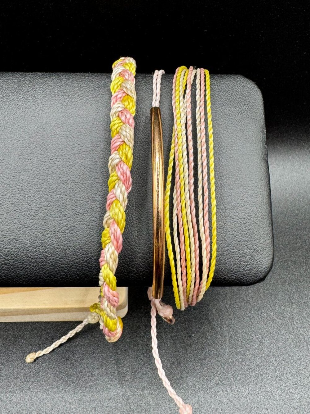 Pura Vida Gold Bar Charm Pastel Pink Yellow Cream Bracelet Stack